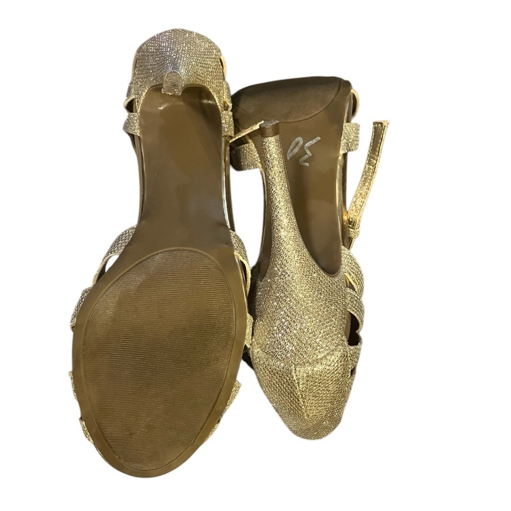 Betsey Johnson Gold Glitter T-Strap Open-Toe Stiletto Heels - Picture 13 of 14